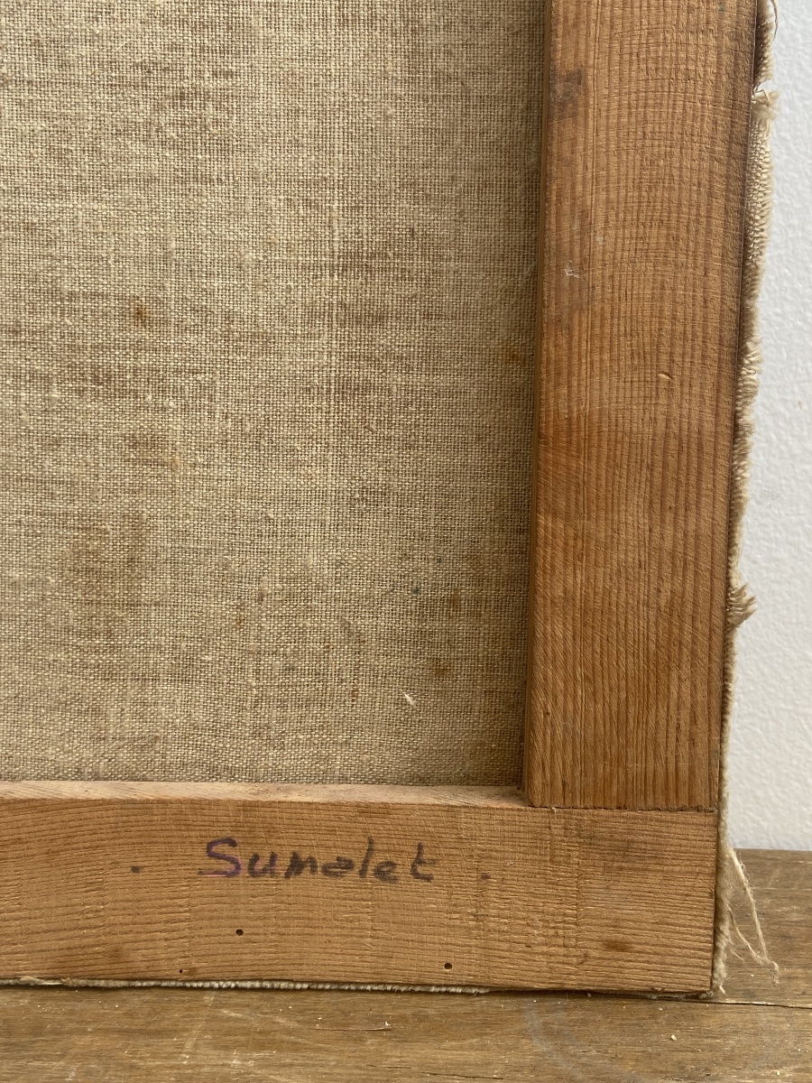 Huile sur toile: Vue d’un port animé, Cubiste École de Séte-photo-4