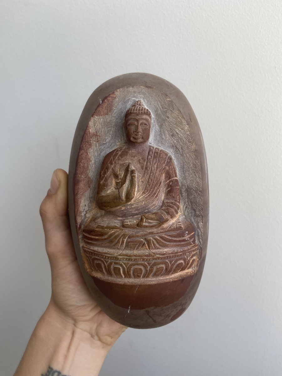 Inde, Shiva Lingam, Banalinga, Bouddha en Vitarka Mudra, 20ème-photo-4