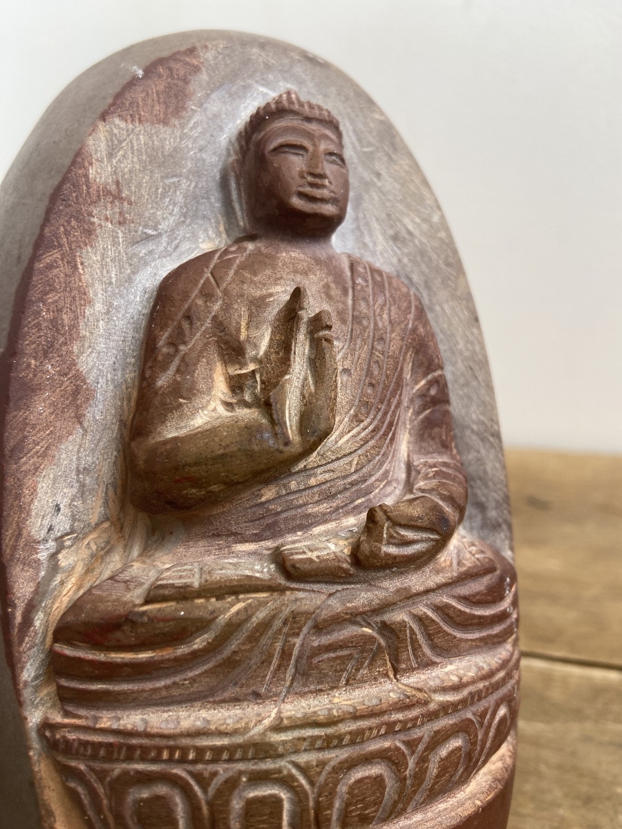 Inde, Shiva Lingam, Banalinga, Bouddha en Vitarka Mudra, 20ème-photo-3