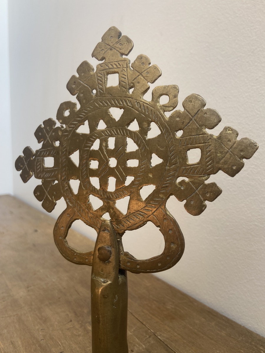Croix de procession copte, bronze, Égypte ou Éthiopie-photo-3