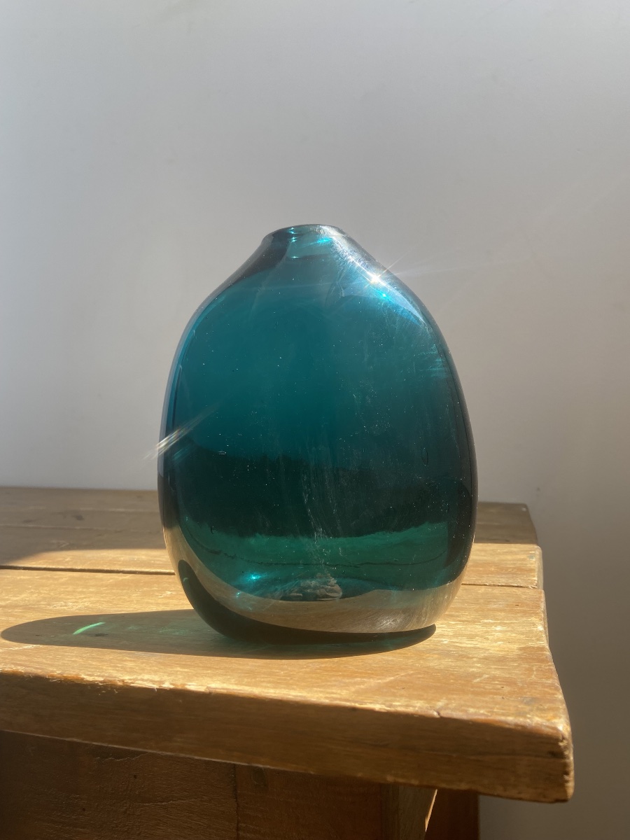 Claude Morin (1932–2021), Turquoise Glass Vase Or Lamp Base, France, Circa 1970