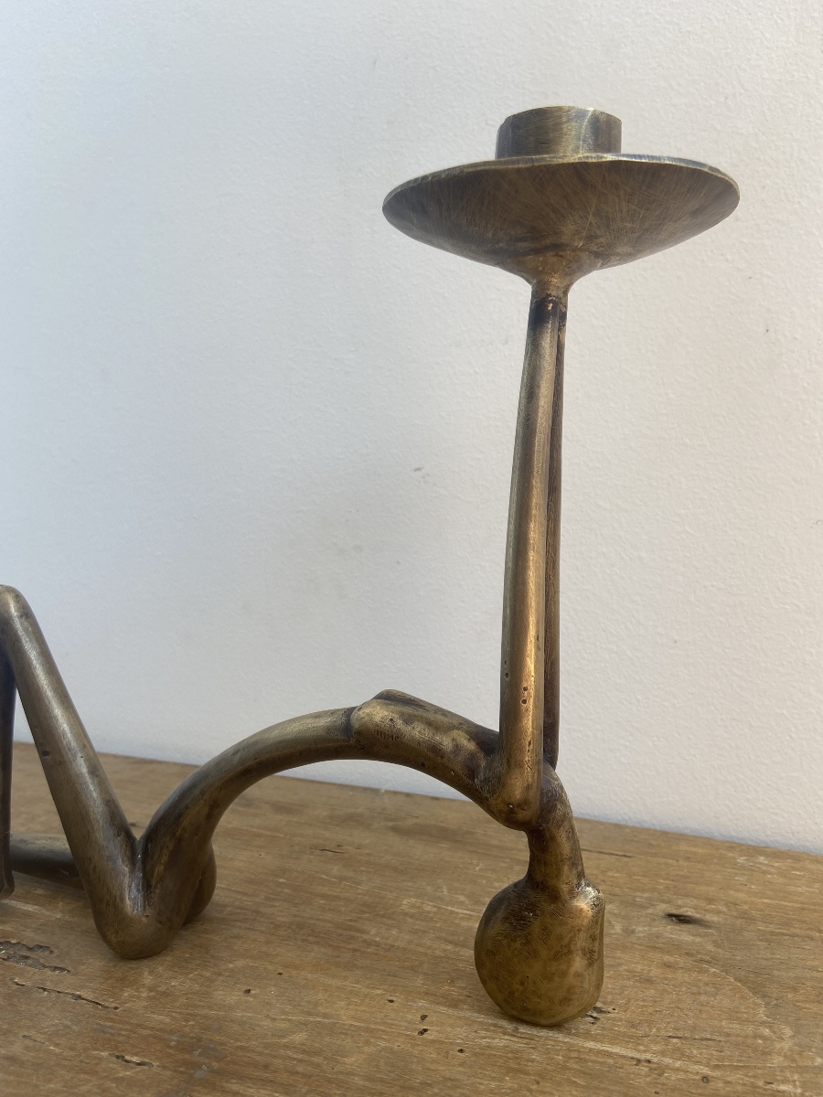 Contemporary Bronze: Candleholder Depicting A Reclining Woman, Circa 1970-photo-2
