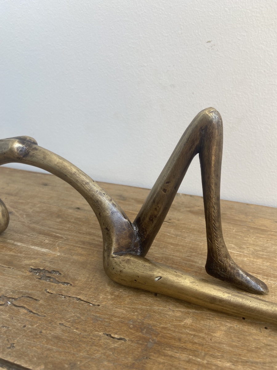 Contemporary Bronze: Candleholder Depicting A Reclining Woman, Circa 1970-photo-4