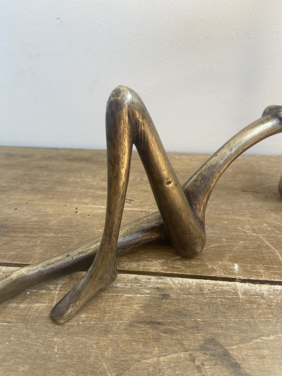 Contemporary Bronze: Candleholder Depicting A Reclining Woman, Circa 1970-photo-1