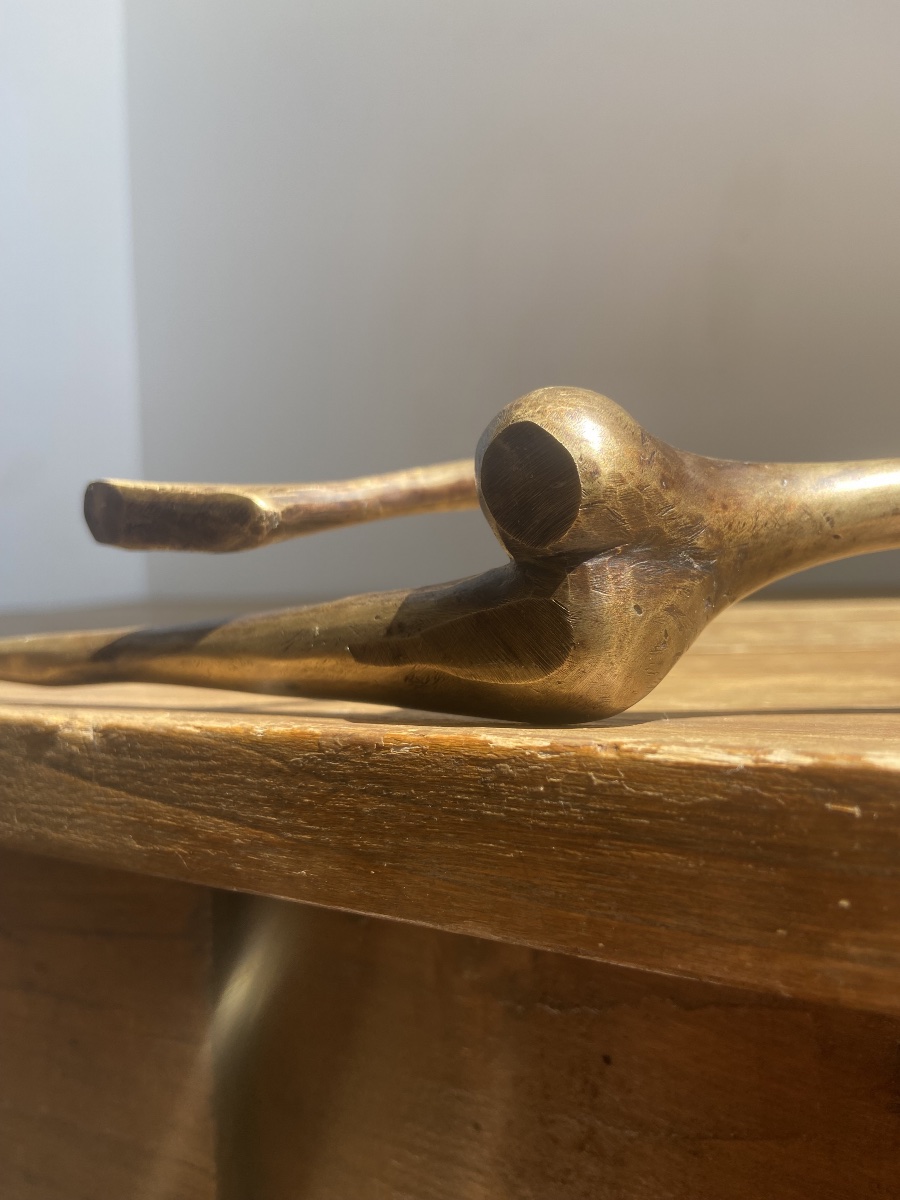 Contemporary Bronze: Candleholder Depicting A Reclining Woman, Circa 1970-photo-3