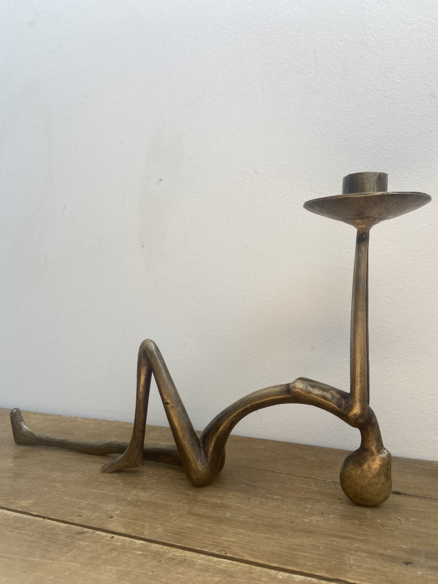 Contemporary Bronze: Candleholder Depicting A Reclining Woman, Circa 1970