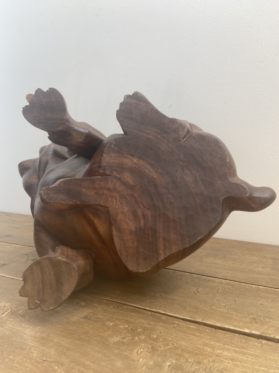 English Bulldog, Made Of A Single Piece Of Wood, 20th-century Animal Sculpture-photo-3