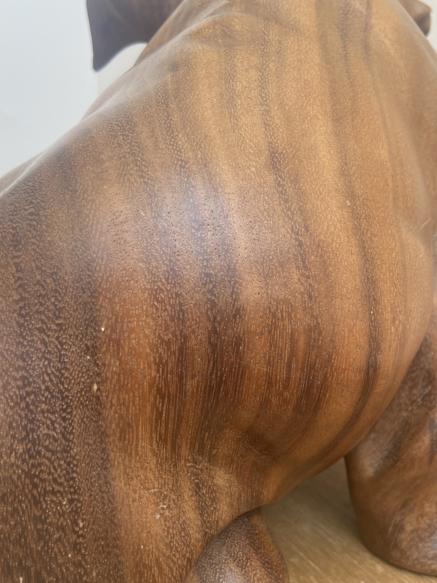 English Bulldog, Made Of A Single Piece Of Wood, 20th-century Animal Sculpture-photo-4