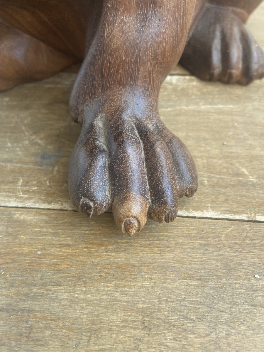 English Bulldog, Made Of A Single Piece Of Wood, 20th-century Animal Sculpture-photo-6