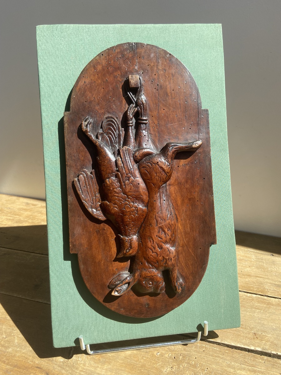 Hunting Trophy, Hare And Partridge, Single-wood Panel, Black Forest (?) 19th Century-photo-3