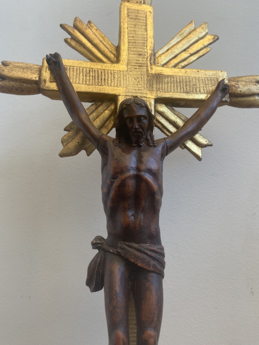 Corpus Christi Made Of Boxwood, On A Gilded Wooden Cross, France, 18th Century-photo-3