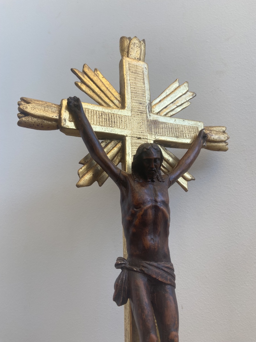 Corpus Christi Made Of Boxwood, On A Gilded Wooden Cross, France, 18th Century-photo-4
