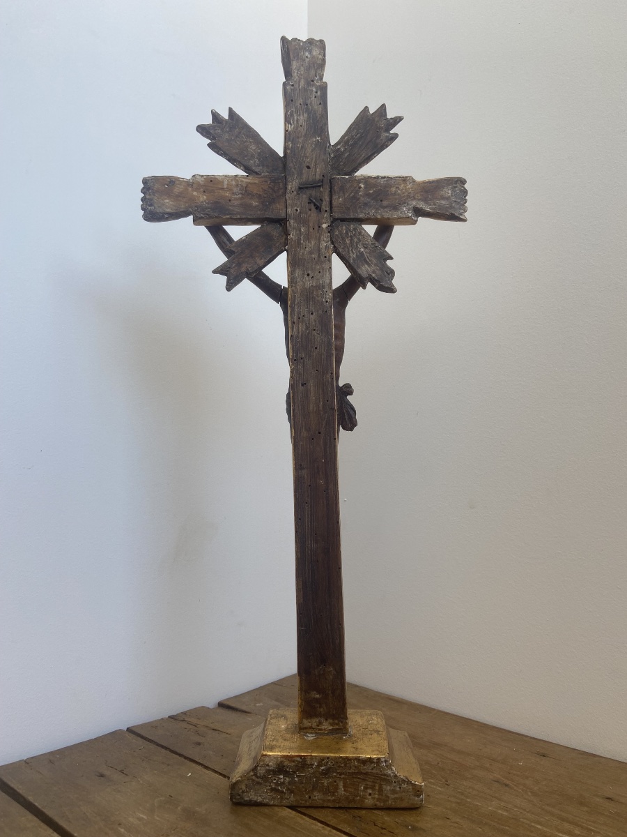 Corpus Christi Made Of Boxwood, On A Gilded Wooden Cross, France, 18th Century-photo-4