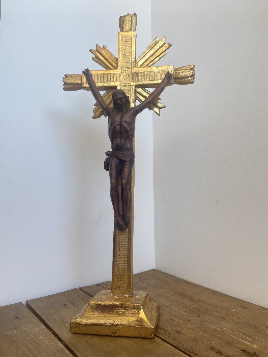 Corpus Christi Made Of Boxwood, On A Gilded Wooden Cross, France, 18th Century