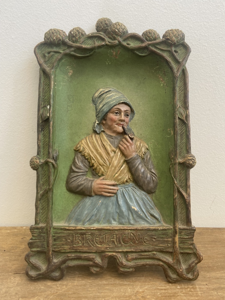 Autriche fin 19ème: Bernhard Bloch (1836-1909), Paire de plaque en céramique, Bretagne, Art Nou-photo-2