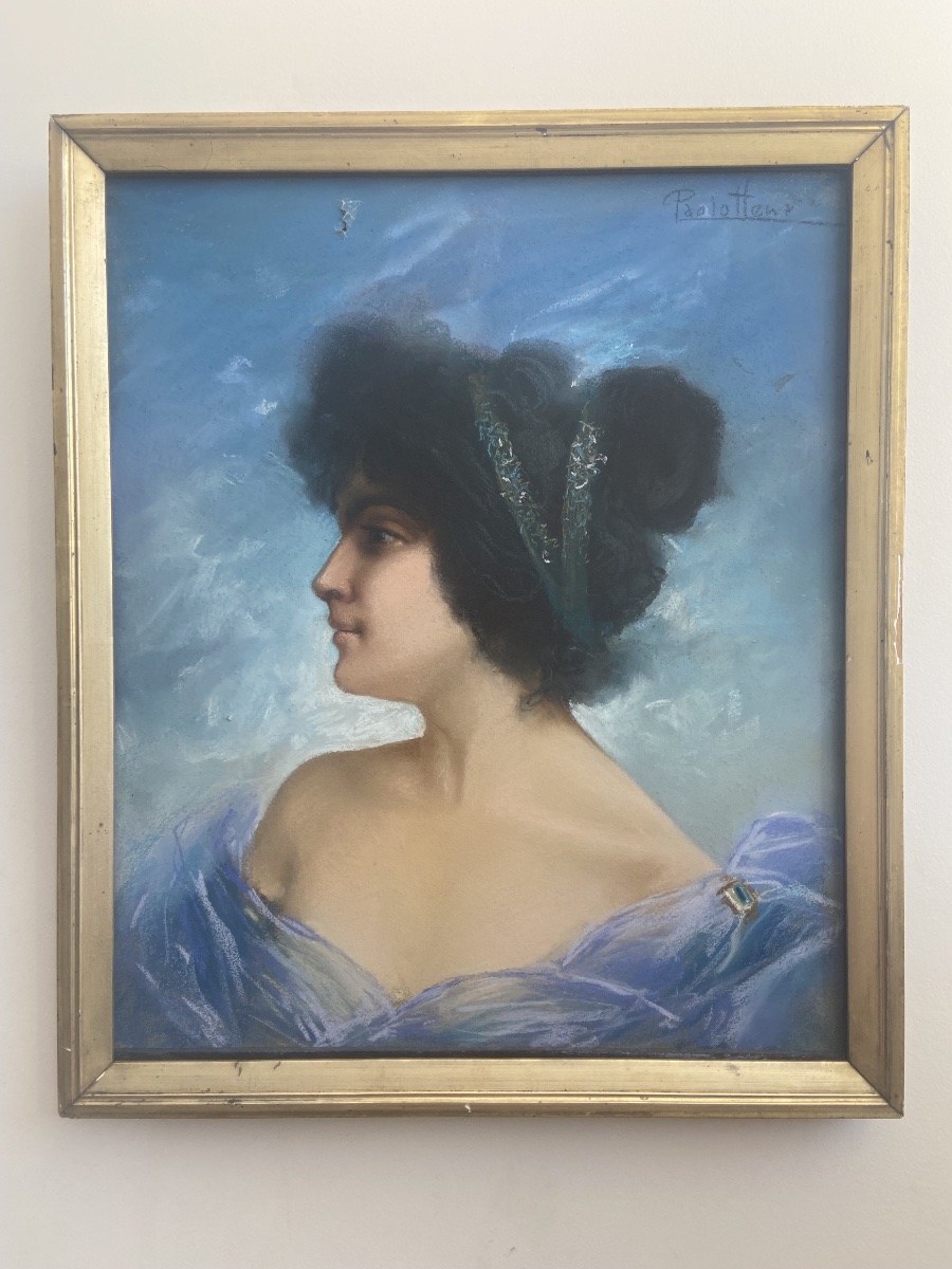 Art Nouveau: Paire de pastel, portraits d’élégantes, par Paolo HENRI-photo-4
