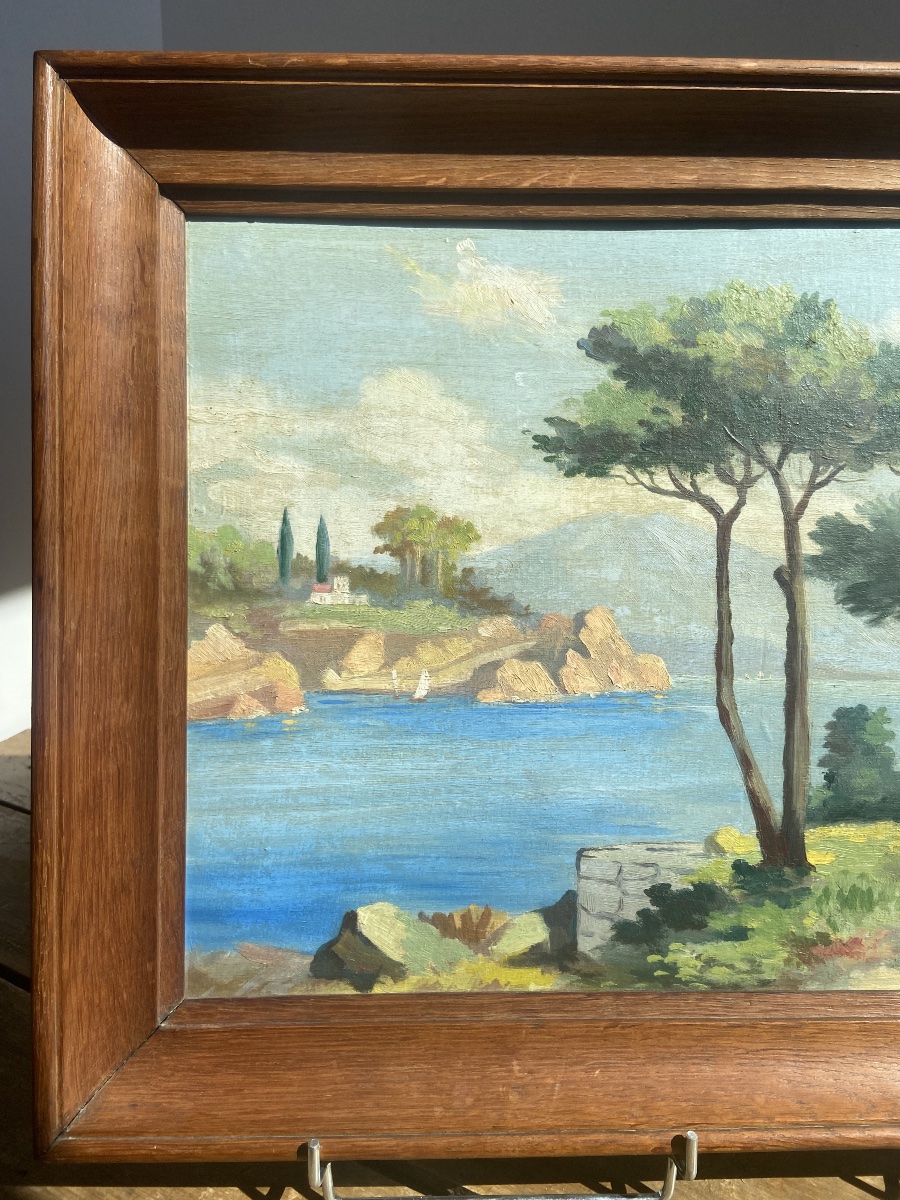 Huile sur panneau: Paysage de la Côte d’Azur, Riviera Ligure, 20ème -photo-2