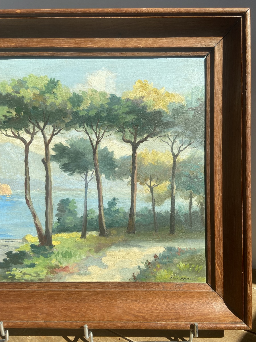 Huile sur panneau: Paysage de la Côte d’Azur, Riviera Ligure, 20ème -photo-3