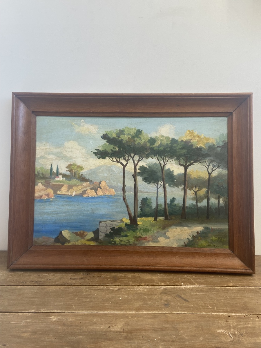 Huile sur panneau: Paysage de la Côte d’Azur, Riviera Ligure, 20ème -photo-4