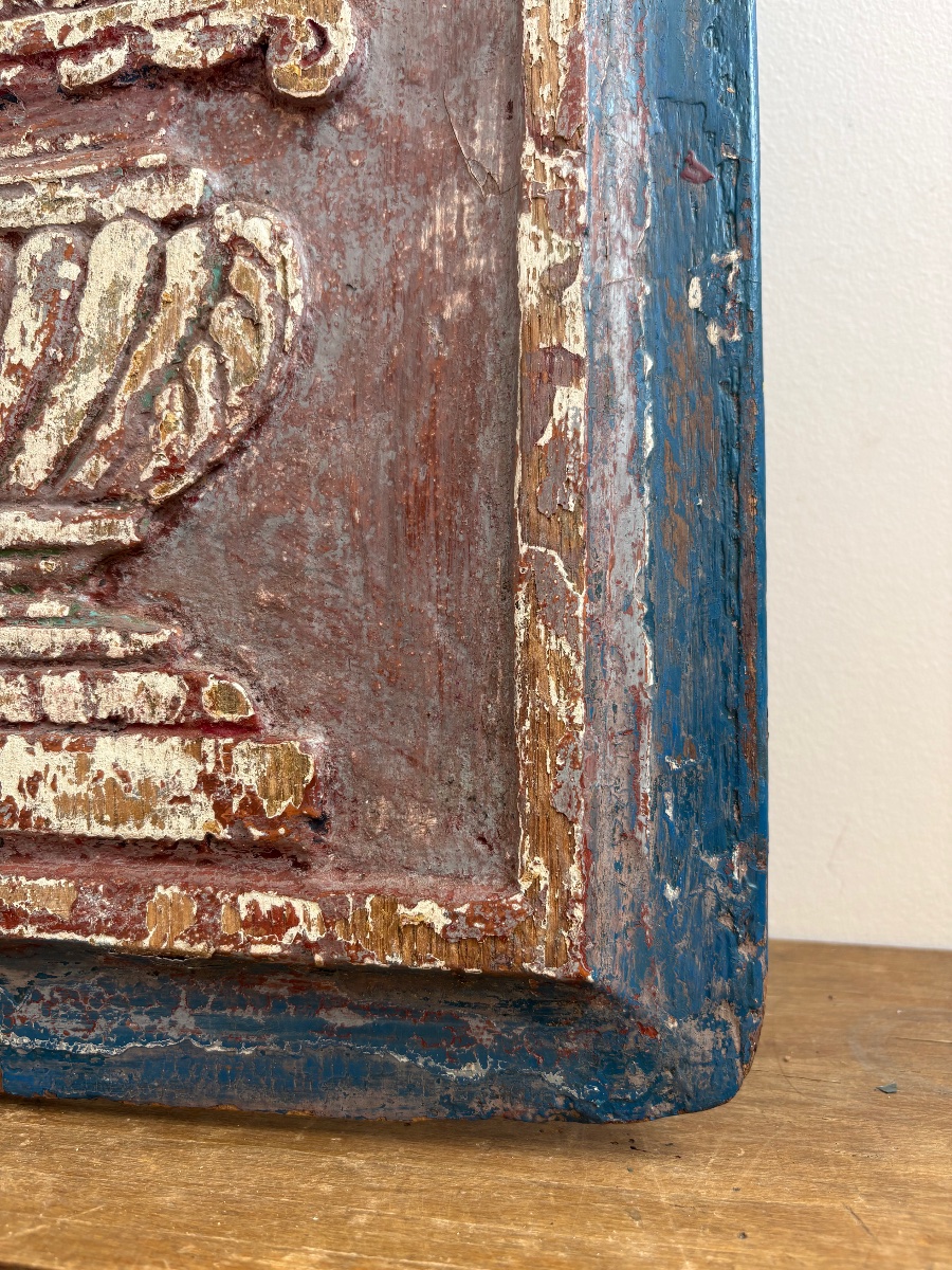 France, Late 18th Century: Polychrome Panel Carved In Bas-relief, Decorated With A Bouquet-photo-4