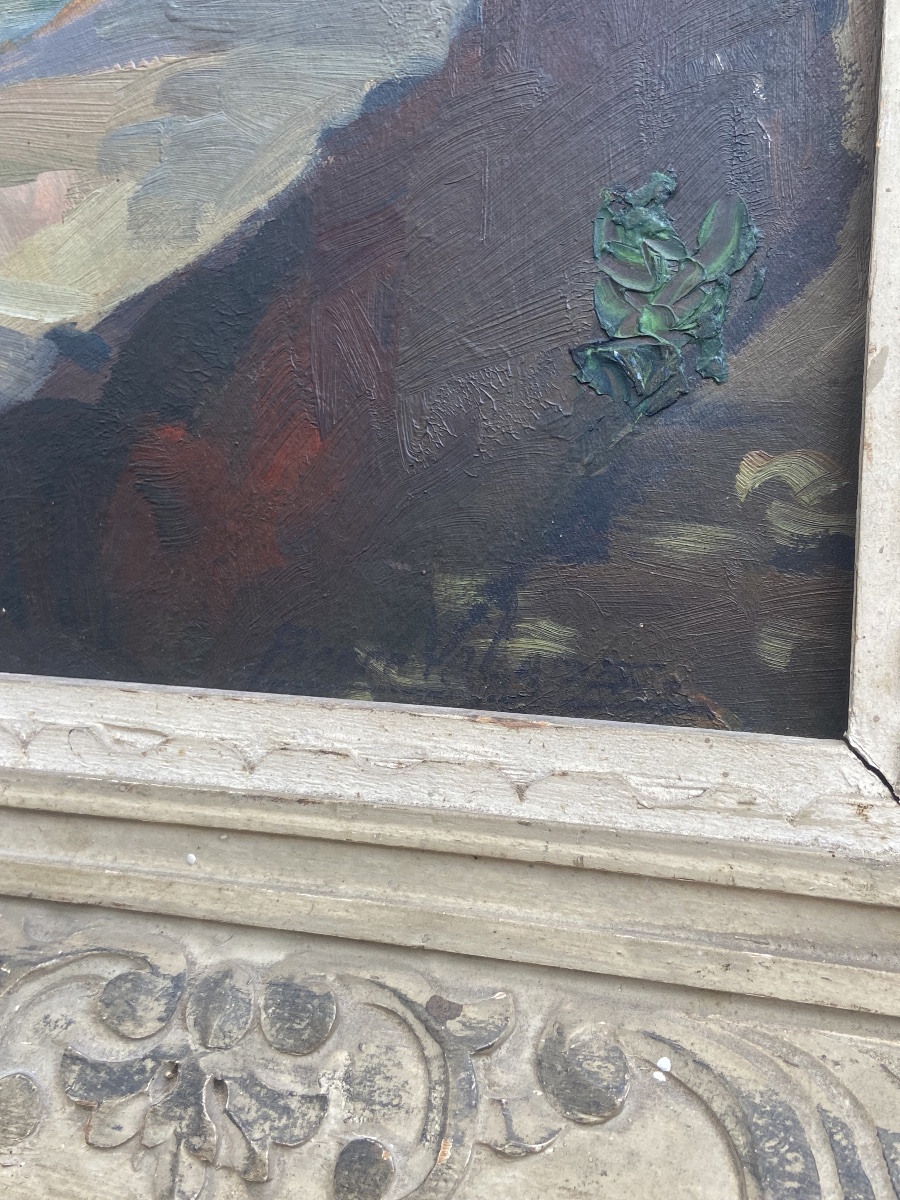 Oil On Panel: View Of Bruges—peerdenbrug Bridge, By Pierre Valade (1909–1971), Post-impressionist-photo-4