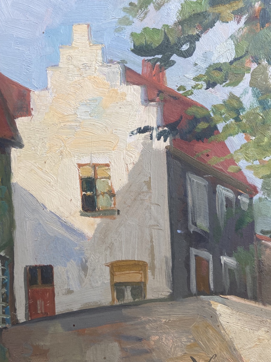 Oil On Panel: View Of Bruges—peerdenbrug Bridge, By Pierre Valade (1909–1971), Post-impressionist-photo-1