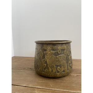 Dinanderie Néo Mamelouk, Petit Bassin Tas En Laiton, Égypte 19ème