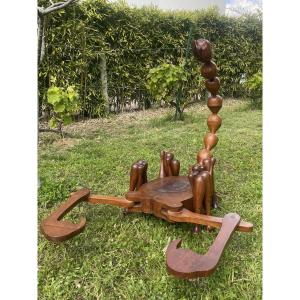 Imposant scorpion articulé en bois, 1970