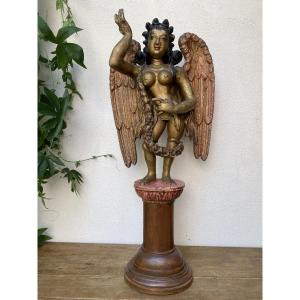 Ange en bois doré, Inde du Sud 19ème
