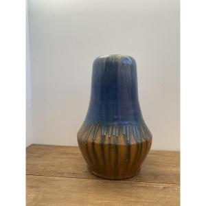 Ovoid Vase With Neck, Art Deco, Blue Glazed Stoneware