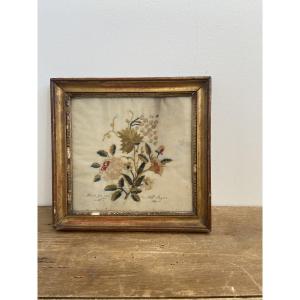 Broderie de fleurs, travail de pensionnat, France 19ème