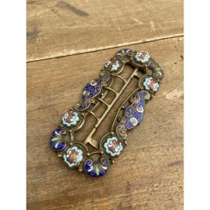 Boucle de ceinture, laiton et émail champlevé, France vers 1850