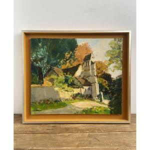 Oil On Canvas: Claude Jousset (1935-), « petite église De Bellefontaine Près Luzarche »