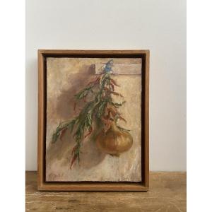 Oil On Canvas, Still Life Peppers And Onion, Franz Dostal (1965-)