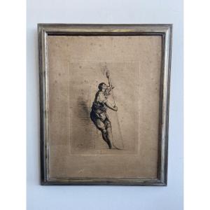 Gravure D’après Le Titien, Hallebardier levant la tête vers la gauche, eau-forte burin 19ème