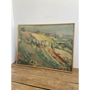Huile sur toile: Paysage Vallonée, Campagnard Lauragais, Régionalisme France circa 1930