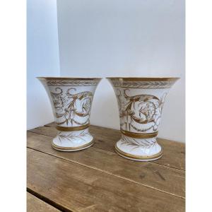 Vase Jasmin, Or Cornet, White And Gold Hard Porcelain, Paris Empire Period, Early 19th Century