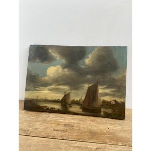 Huile sur panneau: Marine, école française 19ème