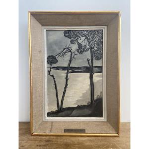 Oil On Canvas: Gray Sky Over The Dune, Biscarrosse, Landes, D. Guichard, France, 1960