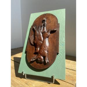 Hunting Trophy, Hare And Partridge, Single-wood Panel, Black Forest (?) 19th Century