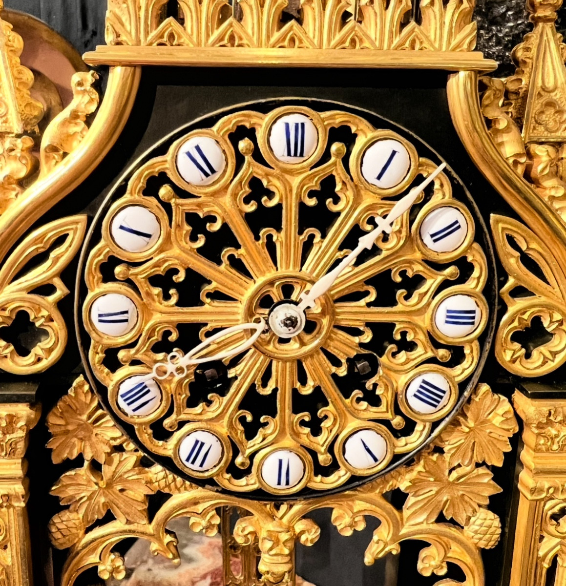 Large Neo-gothic Clock In Gilded And Patinated Bronze – 19th Century-photo-2