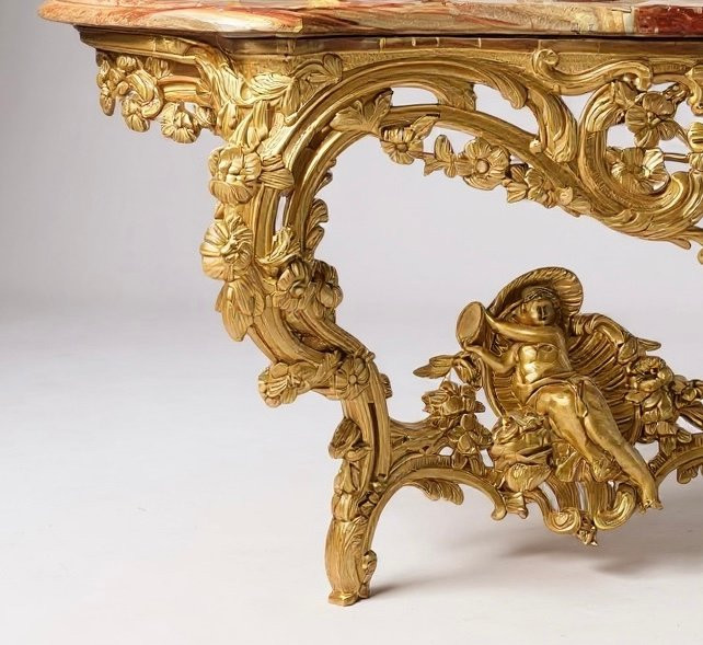 19th Century Console, In Gilded Wood, Bacchante With Tambourine-photo-3