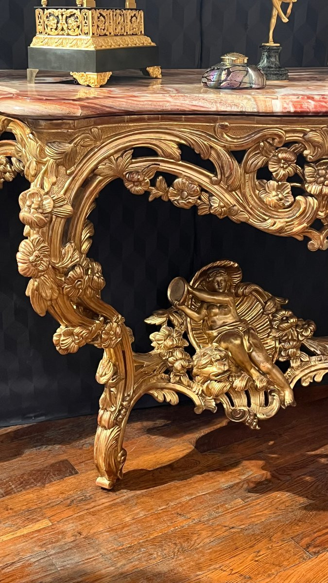 19th Century Console, In Gilded Wood, Bacchante With Tambourine-photo-1