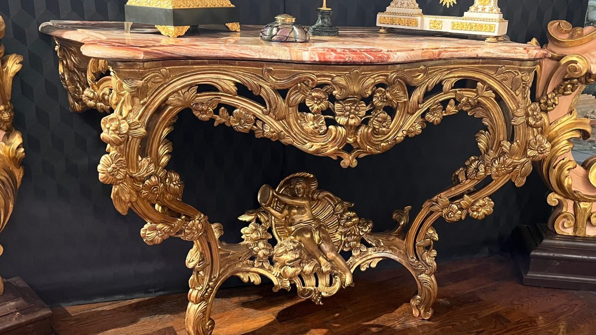 19th Century Console, In Gilded Wood, Bacchante With Tambourine-photo-2