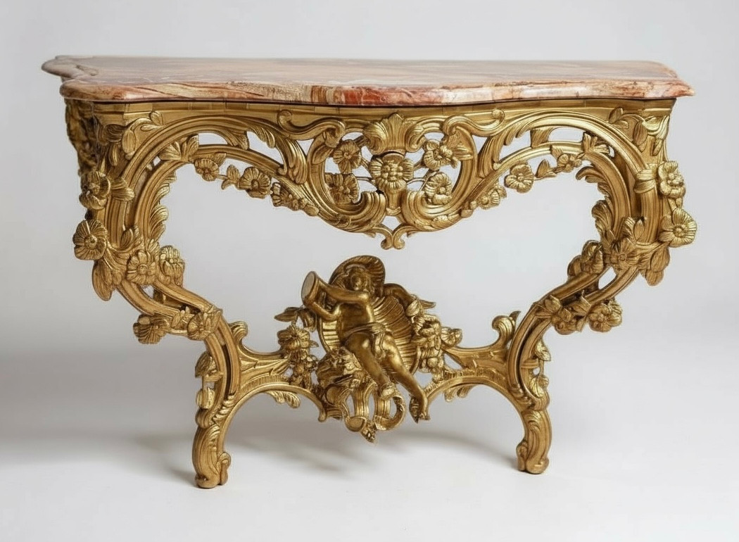 19th Century Console, In Gilded Wood, Bacchante With Tambourine