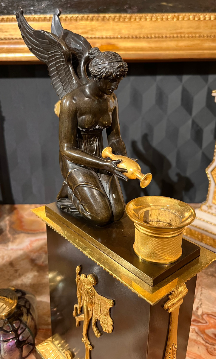 Empire-style Oil Lamp In Chiseled Bronze,-photo-2