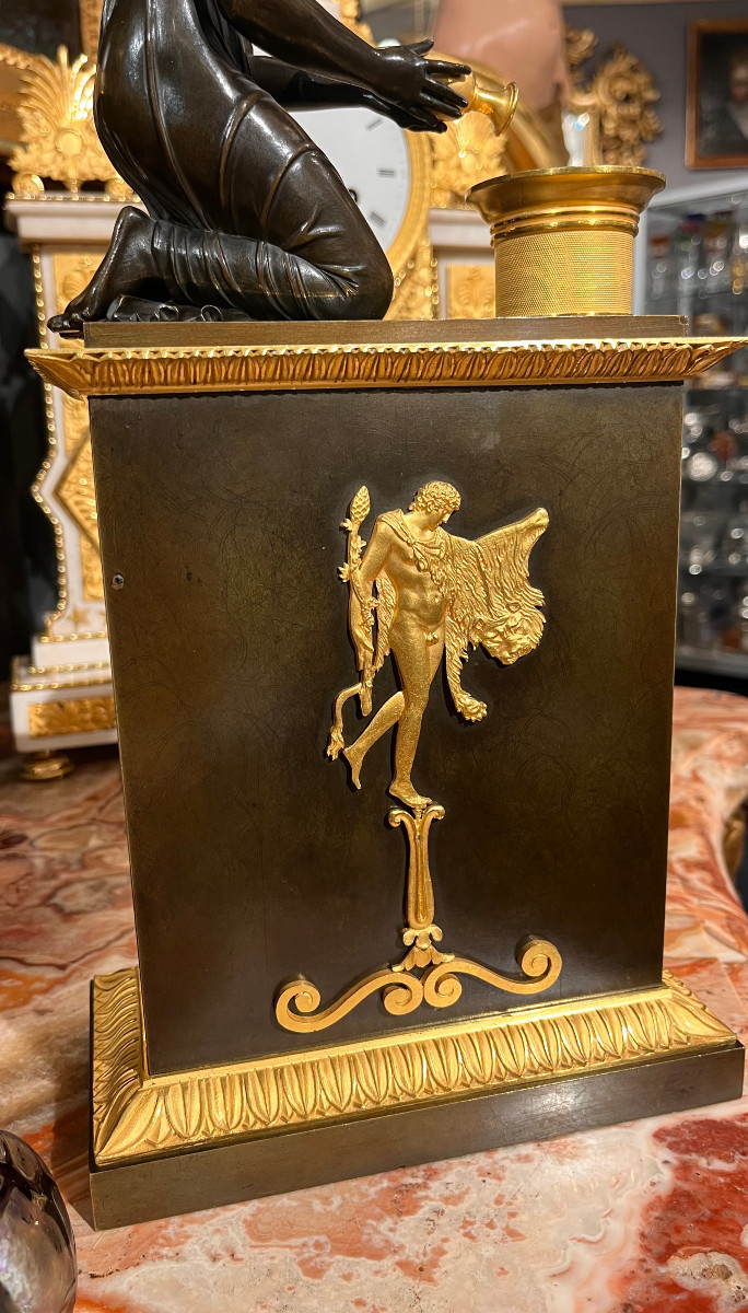 Empire-style Oil Lamp In Chiseled Bronze,-photo-3