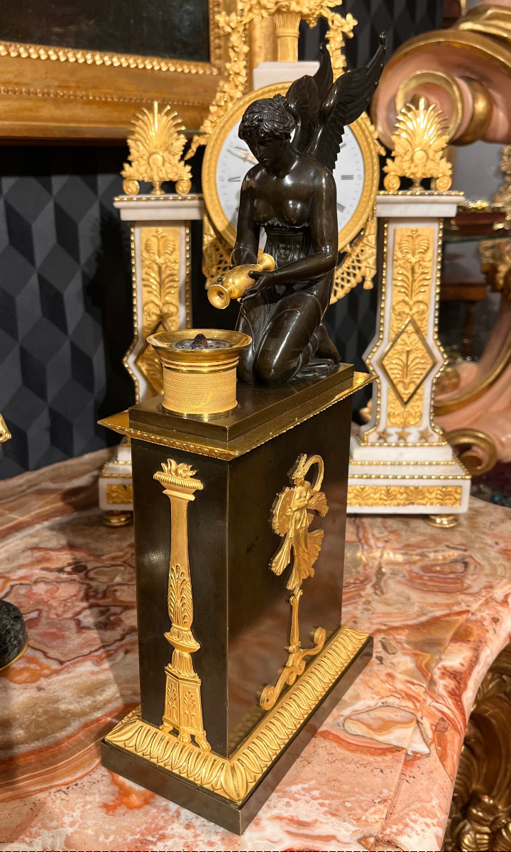 Empire-style Oil Lamp In Chiseled Bronze,-photo-4