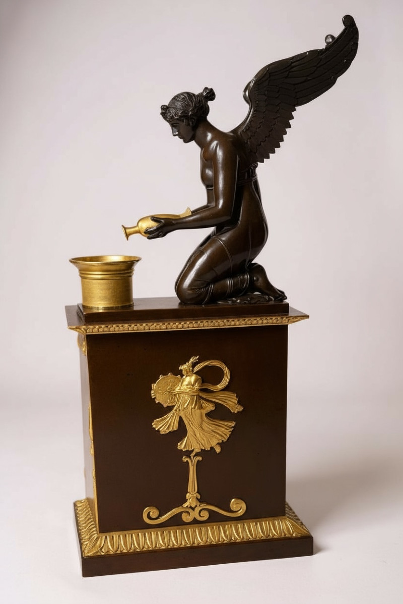 Empire-style Oil Lamp In Chiseled Bronze,