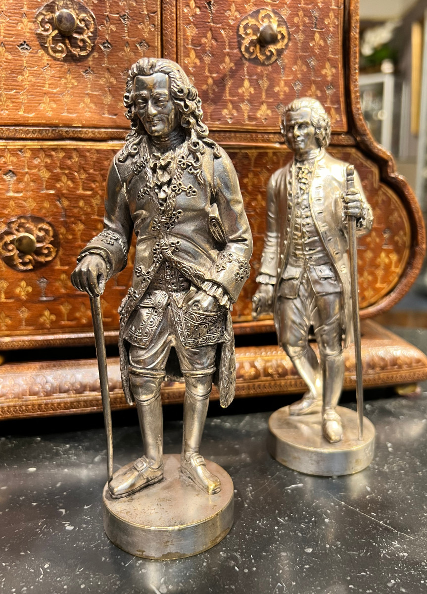 Paire de sujets en bronze argenté signés H. Barbier-photo-4